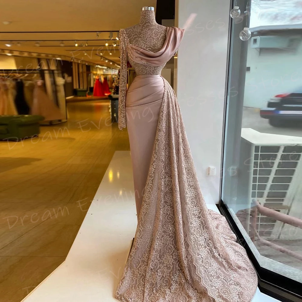 Elegant Beautiful Mermaid Classic Women's Evening Dresses One Shoulder Long Sleeve Prom Gowns Lace Appliques Vestido De Noche