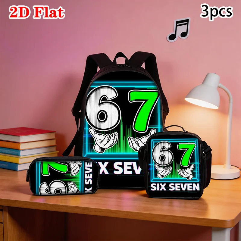 

3pcs Cartoon Number 67 Print Backpack Lightweight Daily Large Capacity School Bag Travel Bag with Shoulder Bag Pencil Bags Gift
