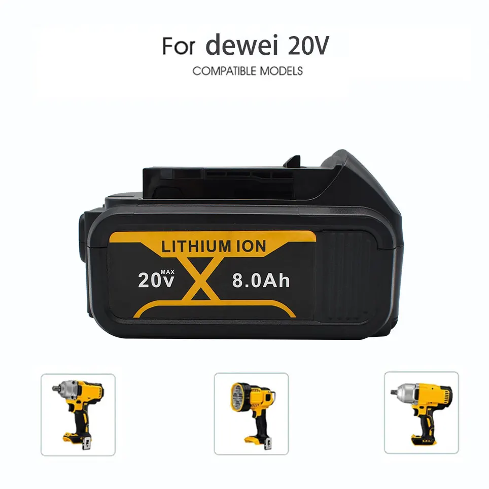 for DeWalt 20V 8.0Ah rechargeable power tool battery,suitablefor DCB205 DCB204 2DCB200 charger with LED lithium-ion replacement