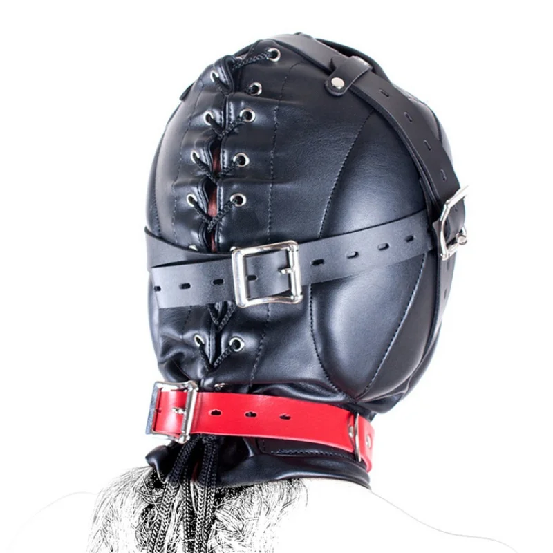 หน้ากากหนัง PU สีดำแบบเต็มหน้า สไตล์เซ็กซี่ สำหรับงานปาร์ตี้คอสเพลย์ เกมแฟนตาซี พร้อมหัวเข็มขัดโลหะ สไตล์พังก์ สำหรับผู้ใหญ่
