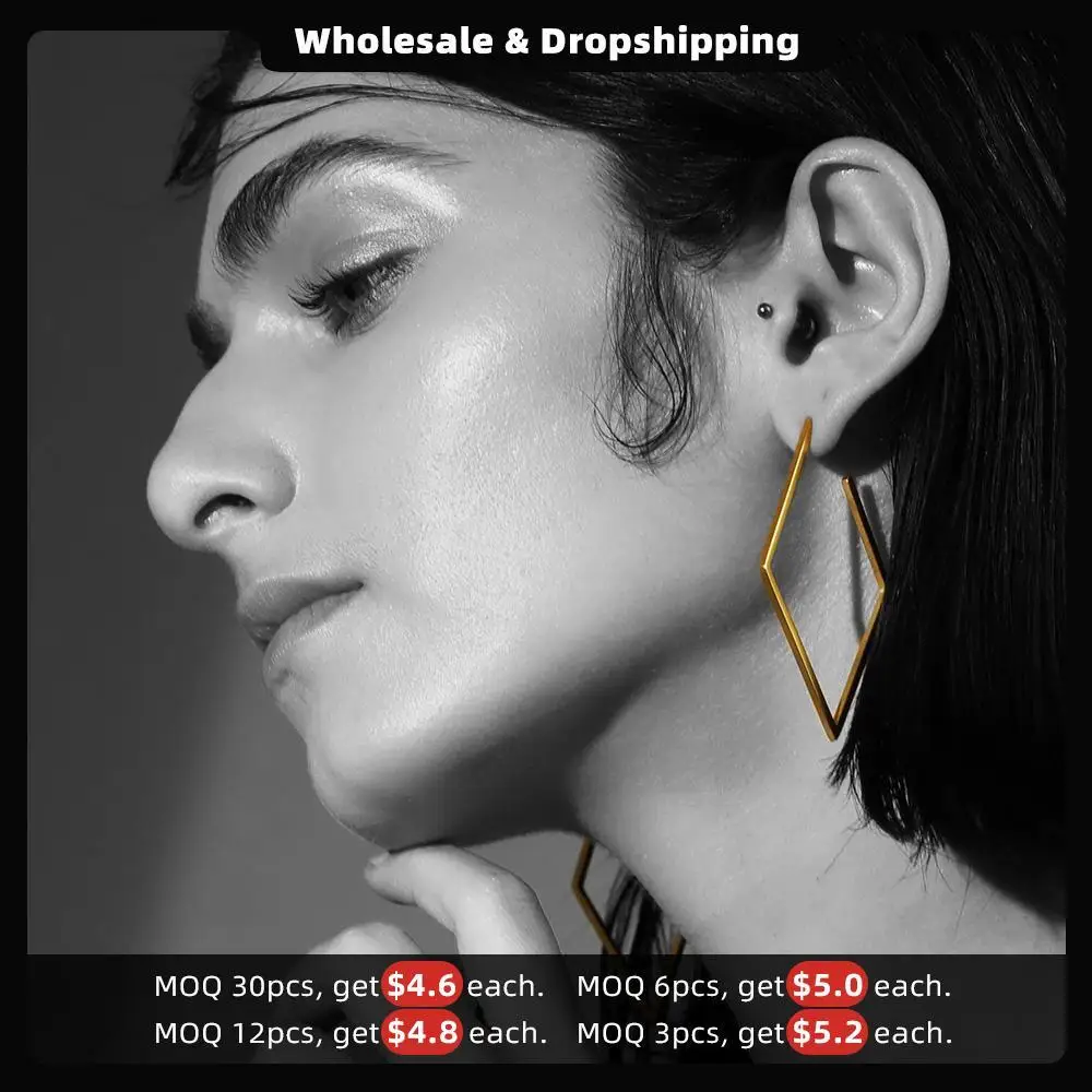 Enfashion Jewelry Geometric Big rhombus Earrings Gold color Stainless steel Long Drop Earrings For Women Earings EB171035