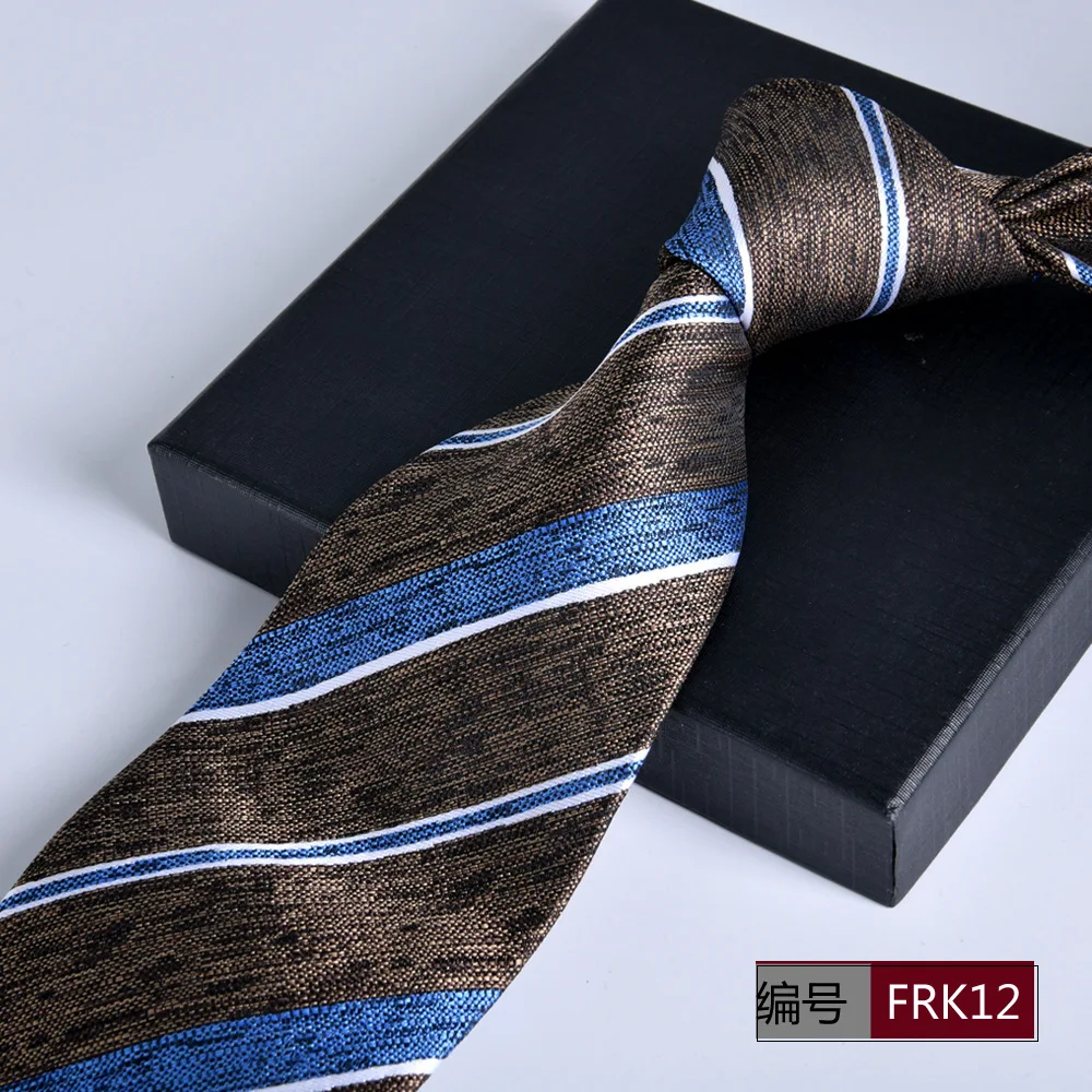 brown tie Men's 8cm Textured Wide Diagonal Stripe Necktie Coffee Brown Base Bright Blue & White Band Jacquard Tie