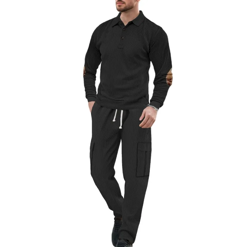 Casual Sports Lapel Long Sleeve Two-piece Men's Loose Solid Color Work Suit