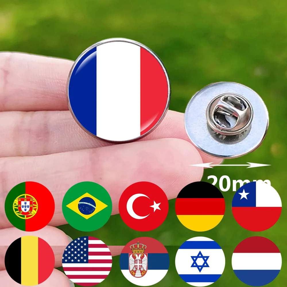 New National Flag Brooches for Men Serbia 2024 France Paris Spain Venezuela Chile Romania USA Italy Portugal Game Brooch Pins