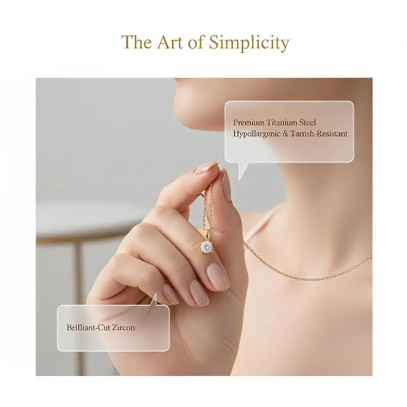 Elegant Single Zirconium Stone Pendant Titanium Steel Necklace Women's Unique Design Versatile Precise Clavicle Chain Fashion