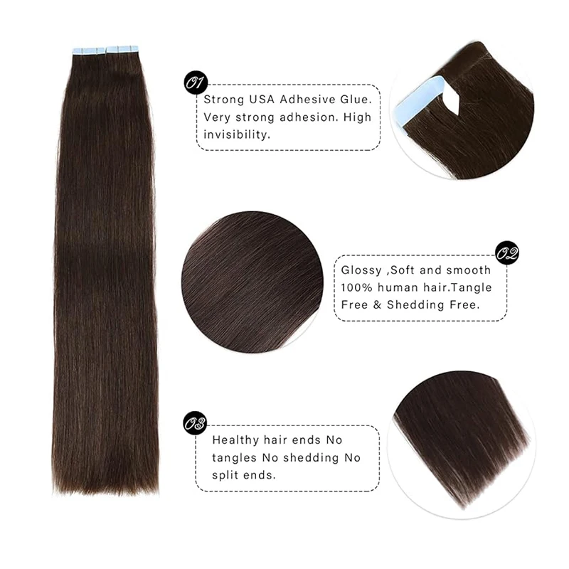 Hair EXTENSION เทป 100% Remy Human Hair พรีเมี่ยมตรงผมที่มองไม่เห็นไม่มีรอยต่อ Wefts ผมเทป 14-26 นิ้ว