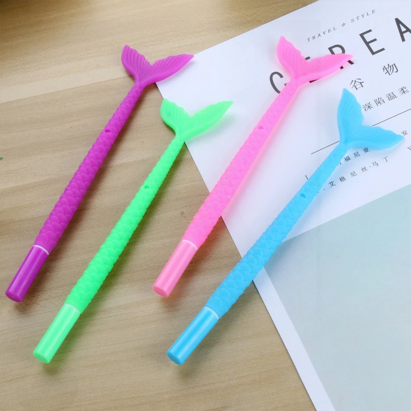 Wholesale Factory Direct Sales Fresh Creative New Fish Tail Gel Pen Cute Imitation Mermaid Tail Learning Stationery Water Pen