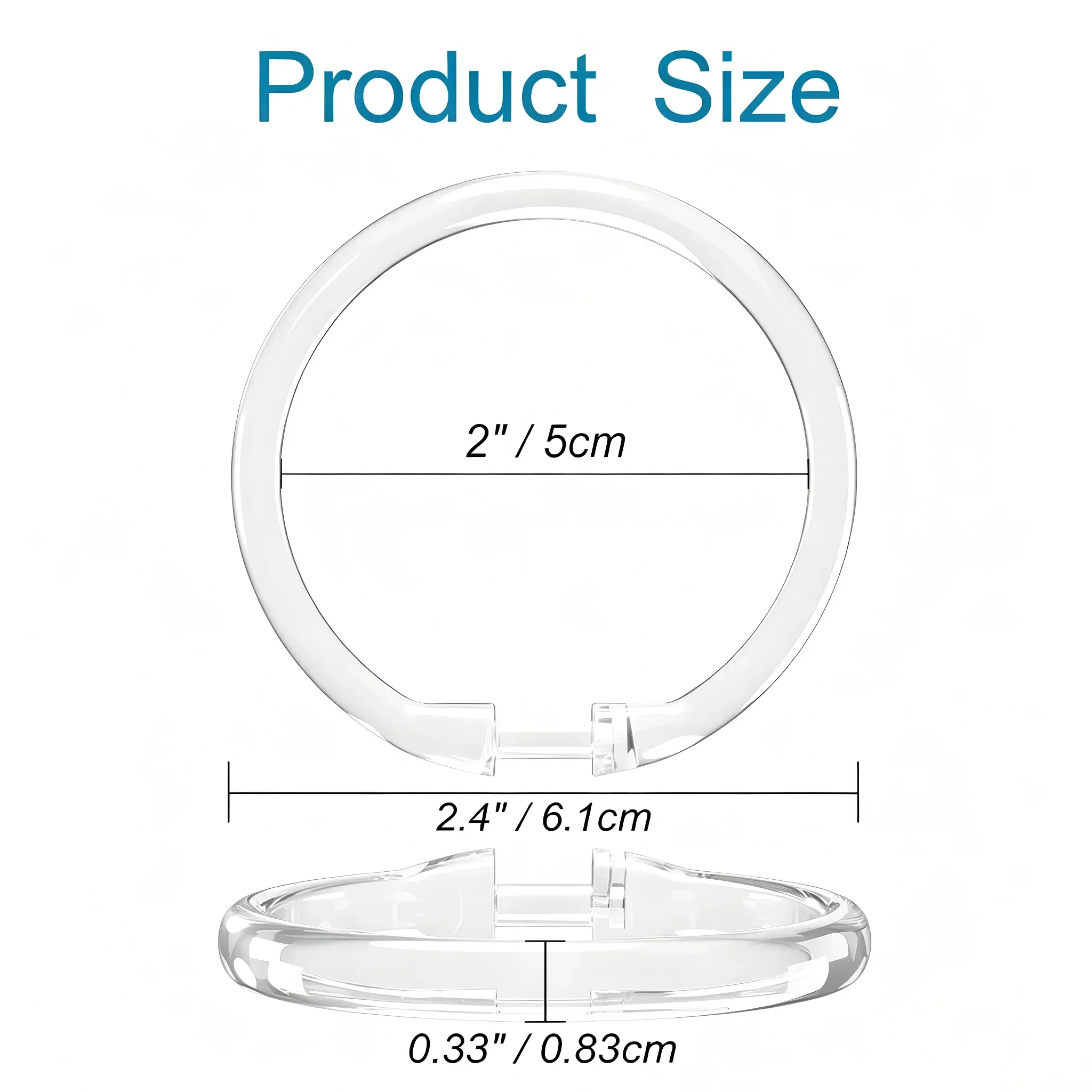 Shower Curtain Rings 12 Pcs Clear Plastic O Rings, Easy to Fasten Snap Hooks, Fits Standard Shower Rods, Bath Accessories
