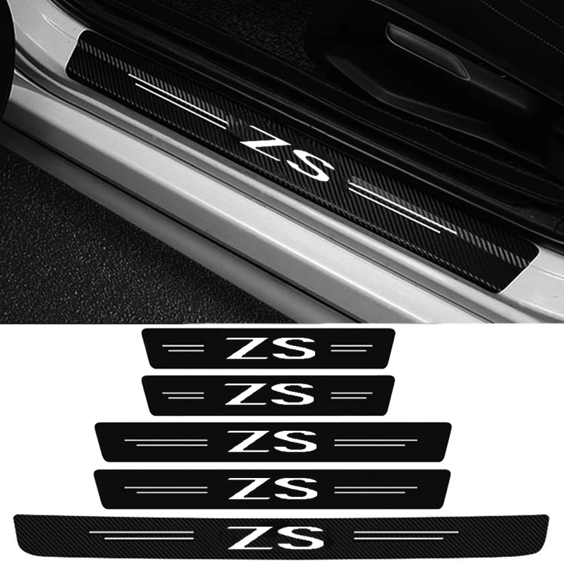 Carbon Fiber Car Door Threshold Stickers Protective Film for MG ZS Badge Trunk Bumper Sill Scuff Plate Decals Accessories