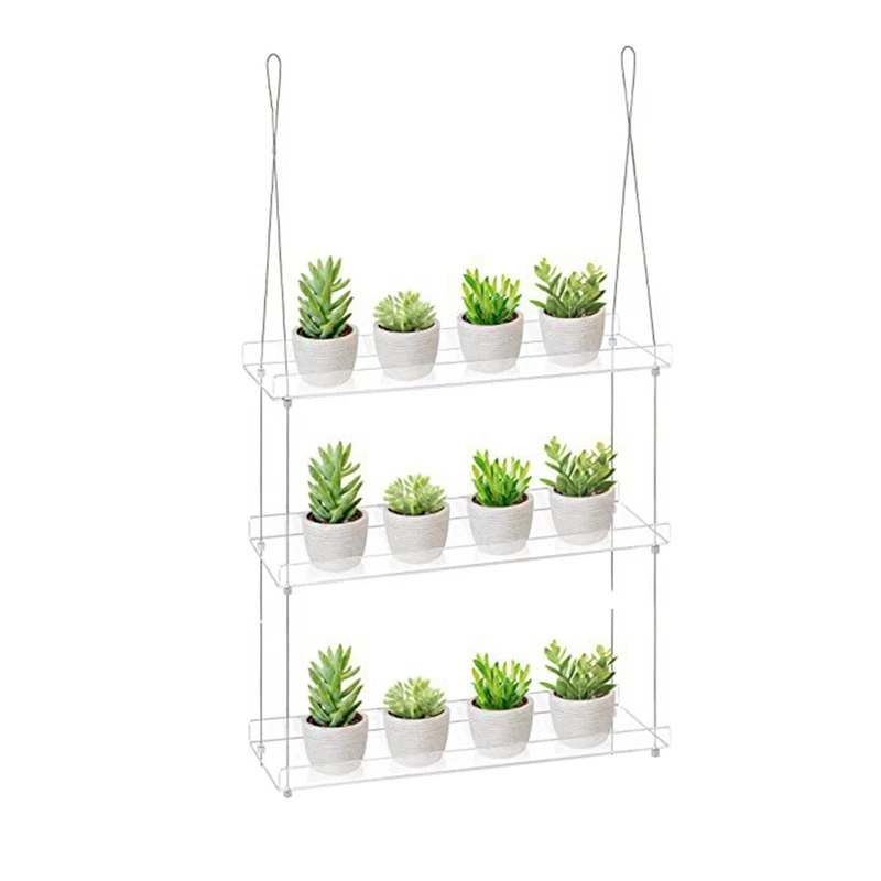 Acrylic Plant Stand 3-Tier Window Plant Shelves 16 Inch, Acrylic Adjustable Hanging Floating Shelf,