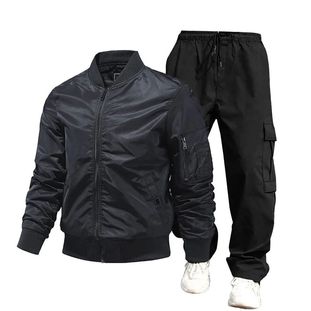 

Spring and Autumn's best-selling M1 Bomber jacket set, American street men's multi-pocket workwear trousers, 2-piece set