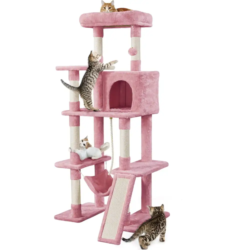 

63 H Cat Tree Tower with Hammock and Scratching Posts, Pink