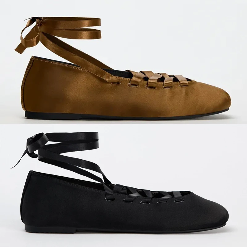 

New Autumn Women's Flat Shoes Mary Jane Casual Ballet Flat Mouth Shoes Black Cross Strap Slip-On Fashionable Polyester Upgrad...