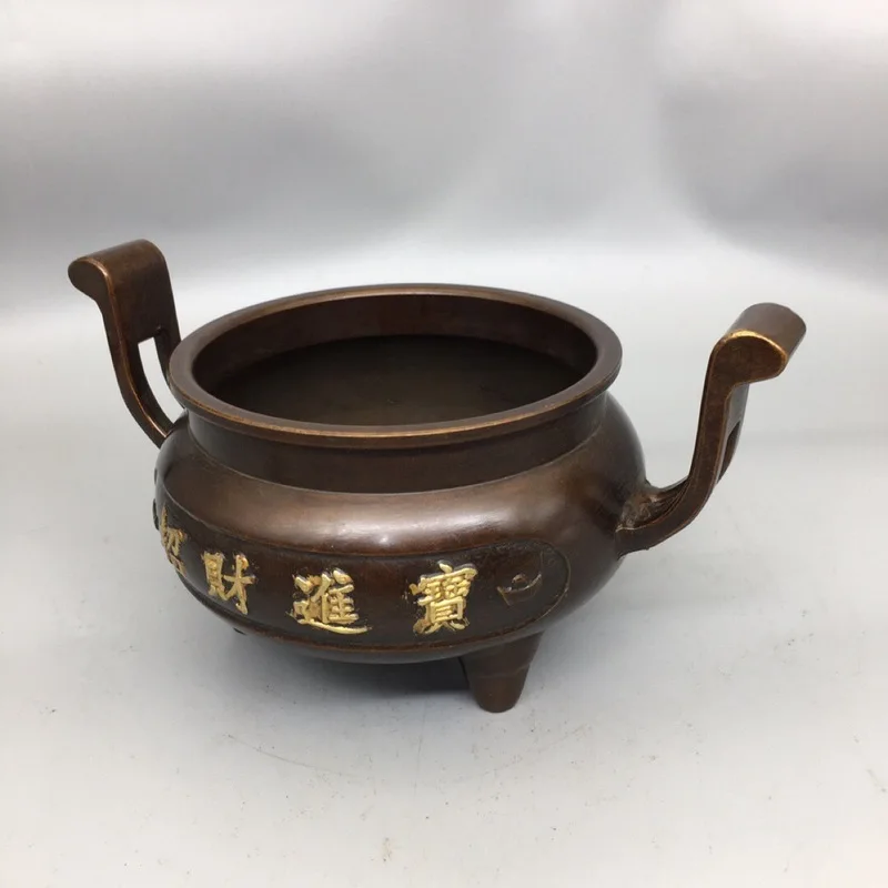 Bronze Gilt Official Ear Incense Burner Ornament, Antique Craft Item