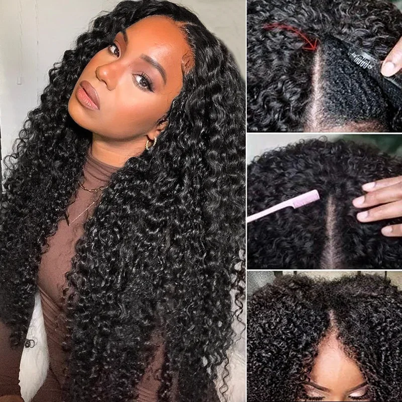 Curly V Part Wig Human Hair 250% Glueless V U Part Human Hair Wigs for Women Brazilian Remy Deep Wave 30 32 34 Inch Wig on Sale