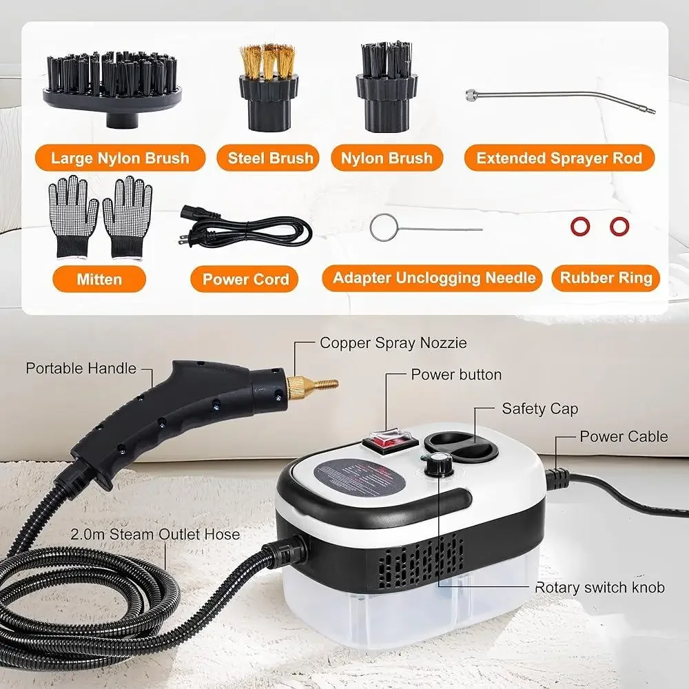 Handheld Steam Cleaner High Pressure Steamer 2500W Fast Heating 15s 6 Adjustable Speeds 9 Accessories Deep Cleaning Tool