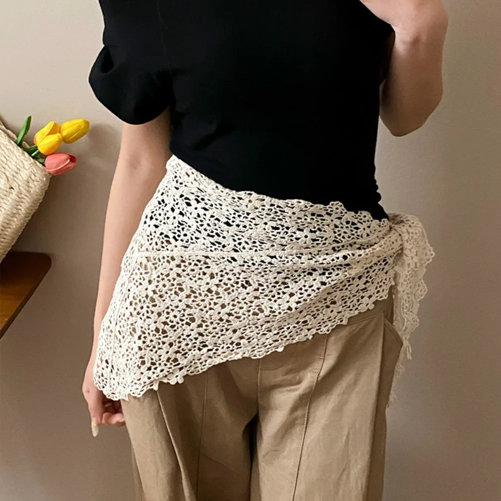 

Trendy Lace Trim Fart Curtain Hollowed-out Slim Fit Hip Curtain Pretty Y2K Apron Wrap Skirt Women