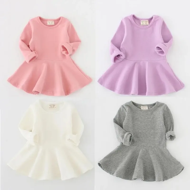 1-4Years Spring Baby Girl Dress Cotton White Long Sleeve Dress Toddler Girl Clothing
