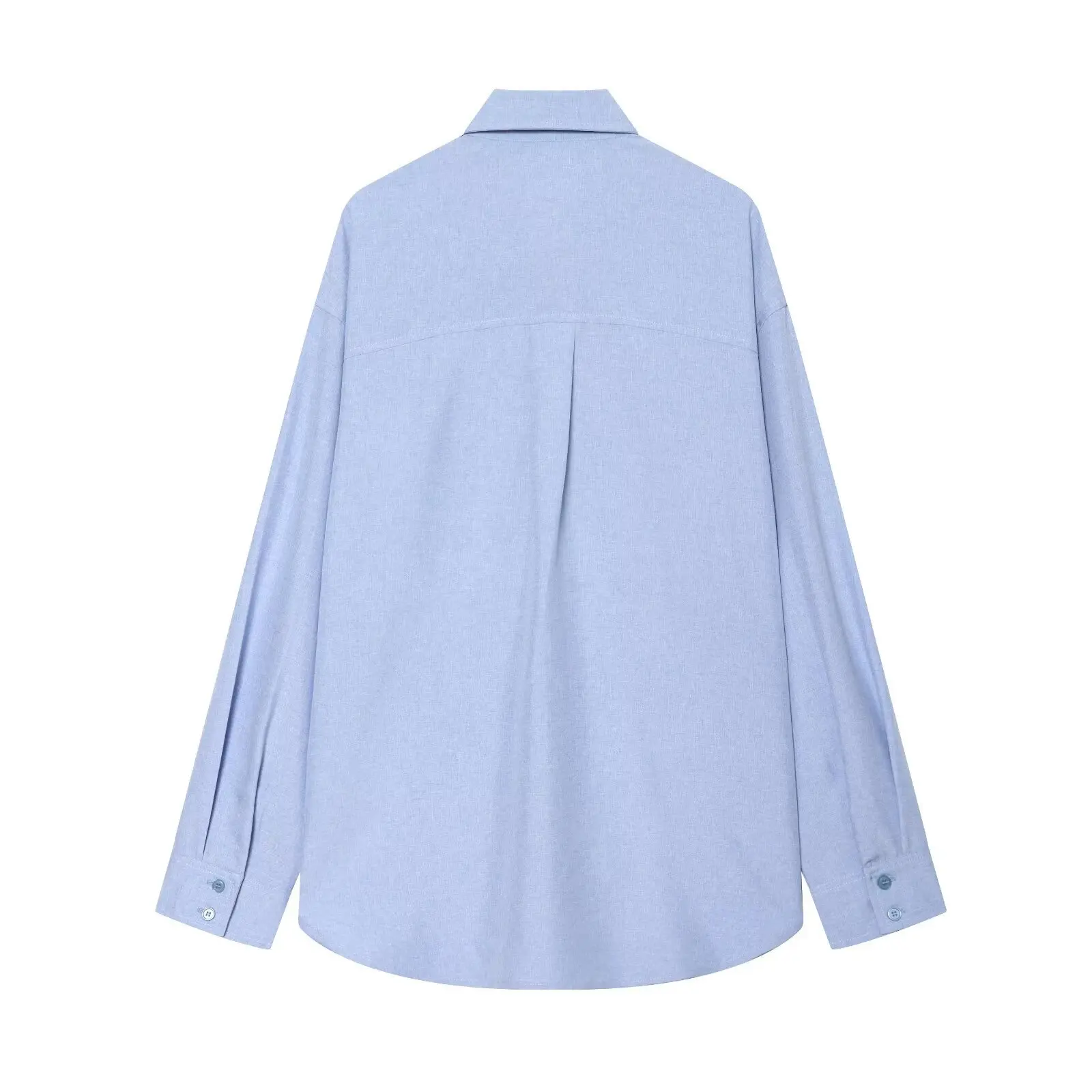 2026 Autumn Women's Light Blue Lapel Collar Long Sleeve Shirt Tassel Rope Single-Breasted Buttons Loose Casual Blouses Tops