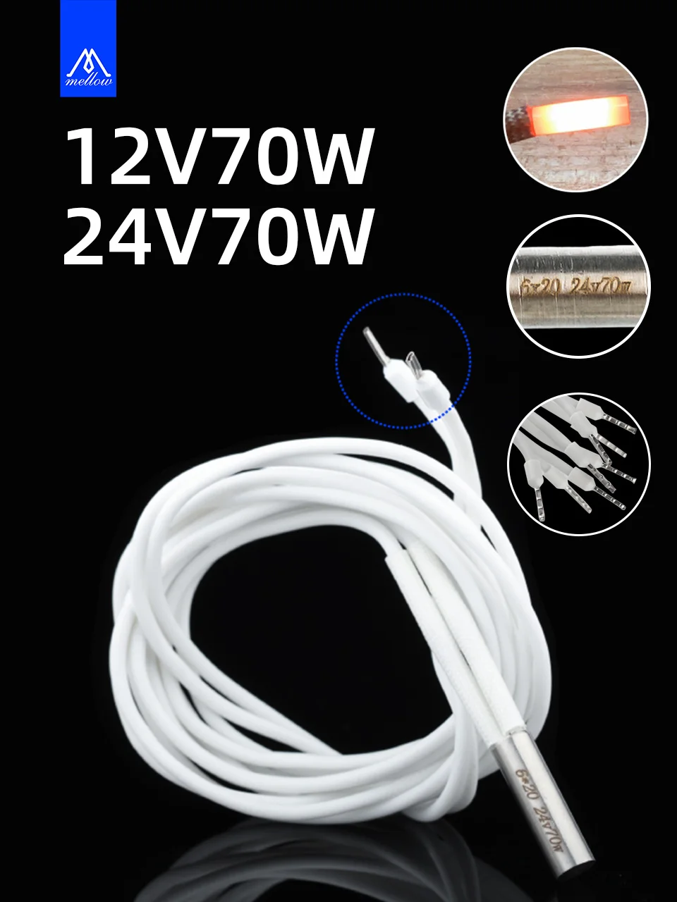 Mellow 1 stücke 3D Drucker Teile Heizung Rohr 6*20mm 12V 24V 70W Keramik Patrone heizung für Mk8 cr10 Ender 3 v6 HotEnd J-Kopf – Detail 1