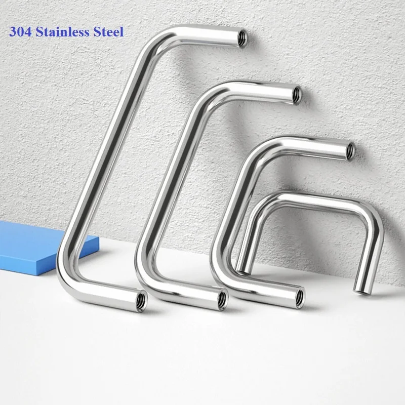 Stainless Steel U Type Door Handles Dresser Knobs Kitchen Cabinet Knobs Bolt Screw Handle Internal Thread Accessory