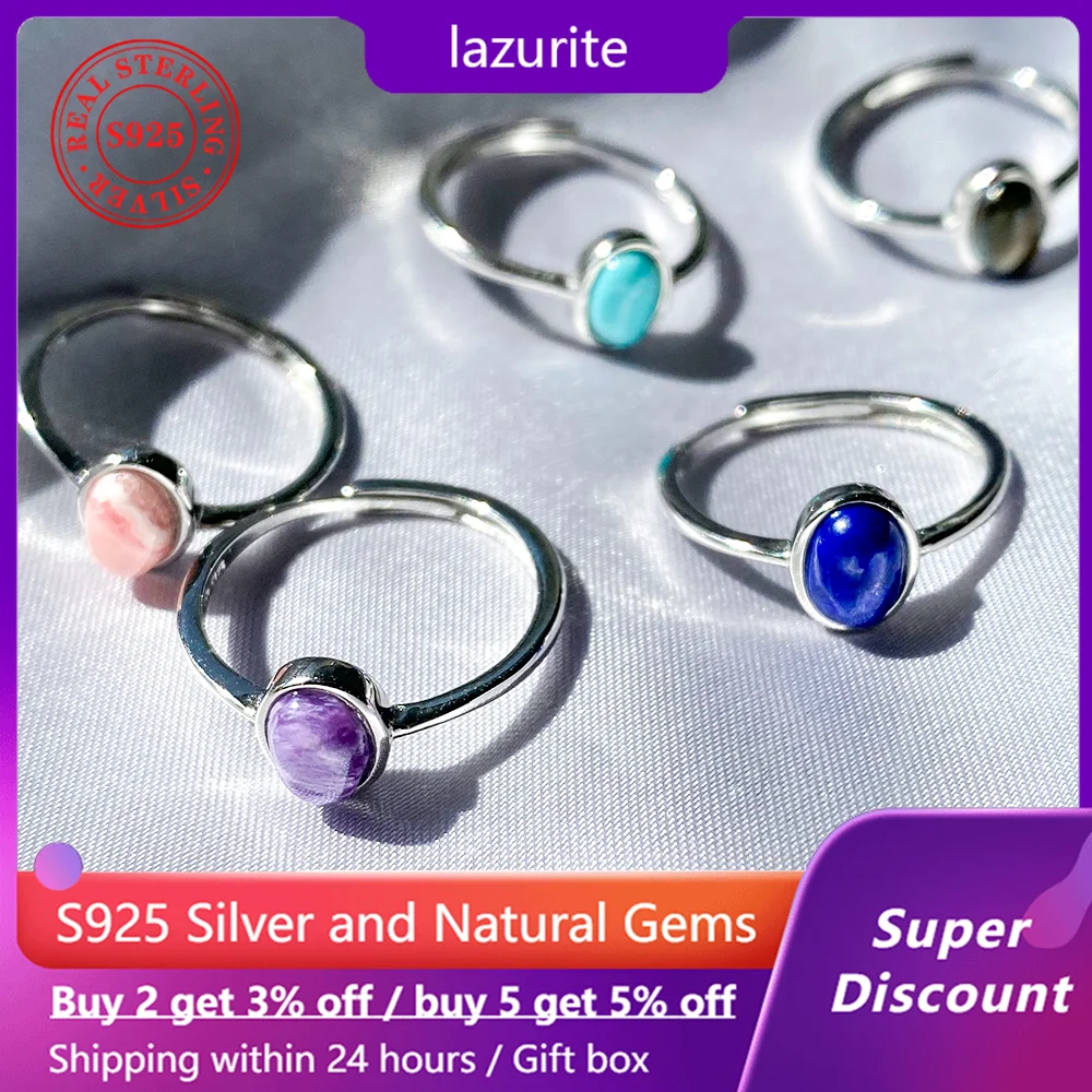

925 Sterling Silver Rings with Natural Rhodochrosite/Lapis Lazuli/Pietersite/Turquoise/Charoite Minimalist Jewelry for Man Women
