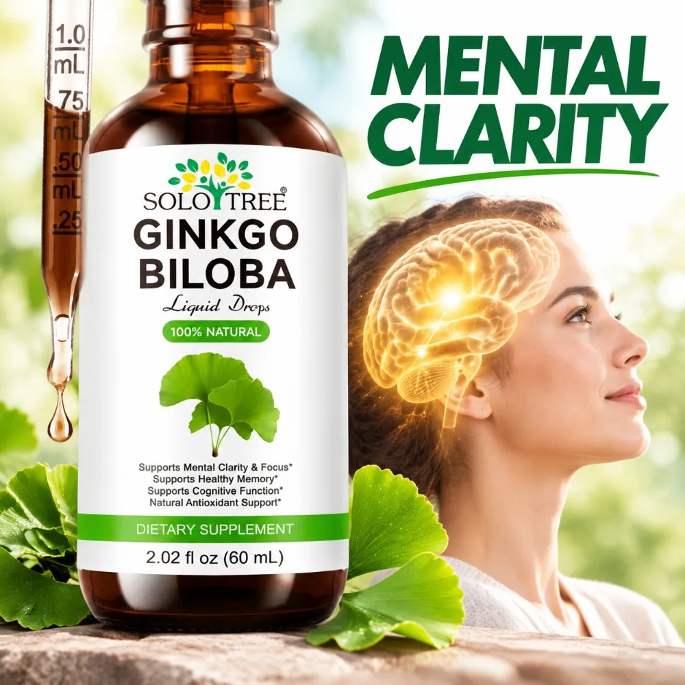 Ginkgo Biloba Liquid Drops Promote Mental Clarity & Focus Improve Healthy Memory Enhance Cognitive Function 60ML 100% Natural
