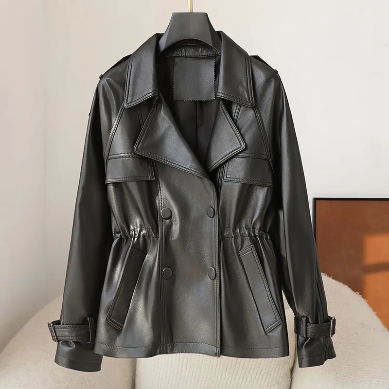 Autumn Winter Sheepskin Genuine Leather Overcoat Women Leather Coat Women
