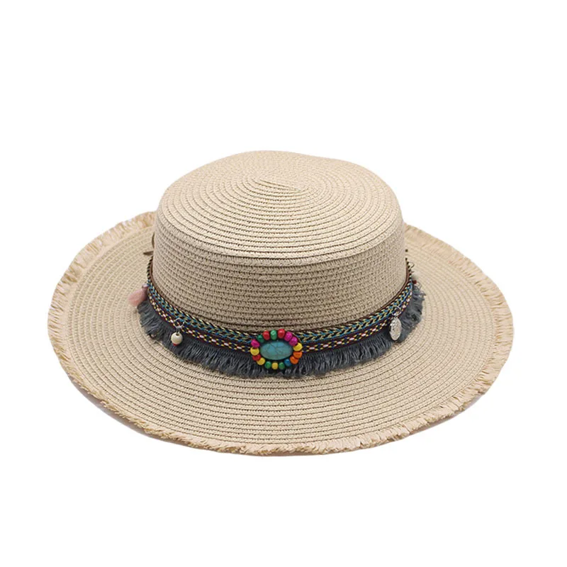 Bohemia Summer Straw Hat Wide Brim Fresh Women Sun Cap Seaside Vacation Beach Flat Top Hats