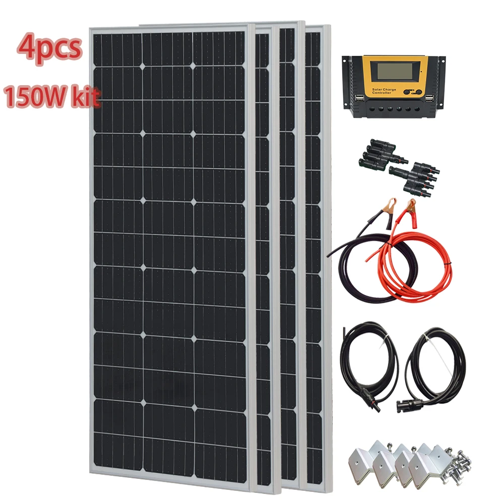 

Solar Panel PV 900W 750W 600W 450W 300W 150 W Mono Cells Kit | Photovoltaic Aluminium Frame Camping Balcony Home Charge 12V