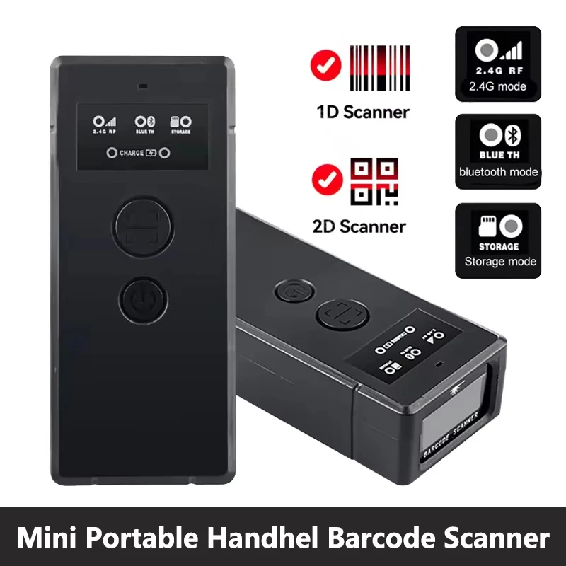 Mini escáner de código de barras 2D Handhel USB con cable Bluetooth 2,4G inalámbrico 1D 2D escáner Android IOS Windows QR lector de código de barras