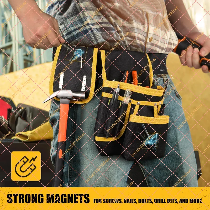 26-Pocket Heavy Duty Magnetic Tool Belt | Detachable Gun Holster & Nail Pouch, Adjustable Waist Strap for Construction