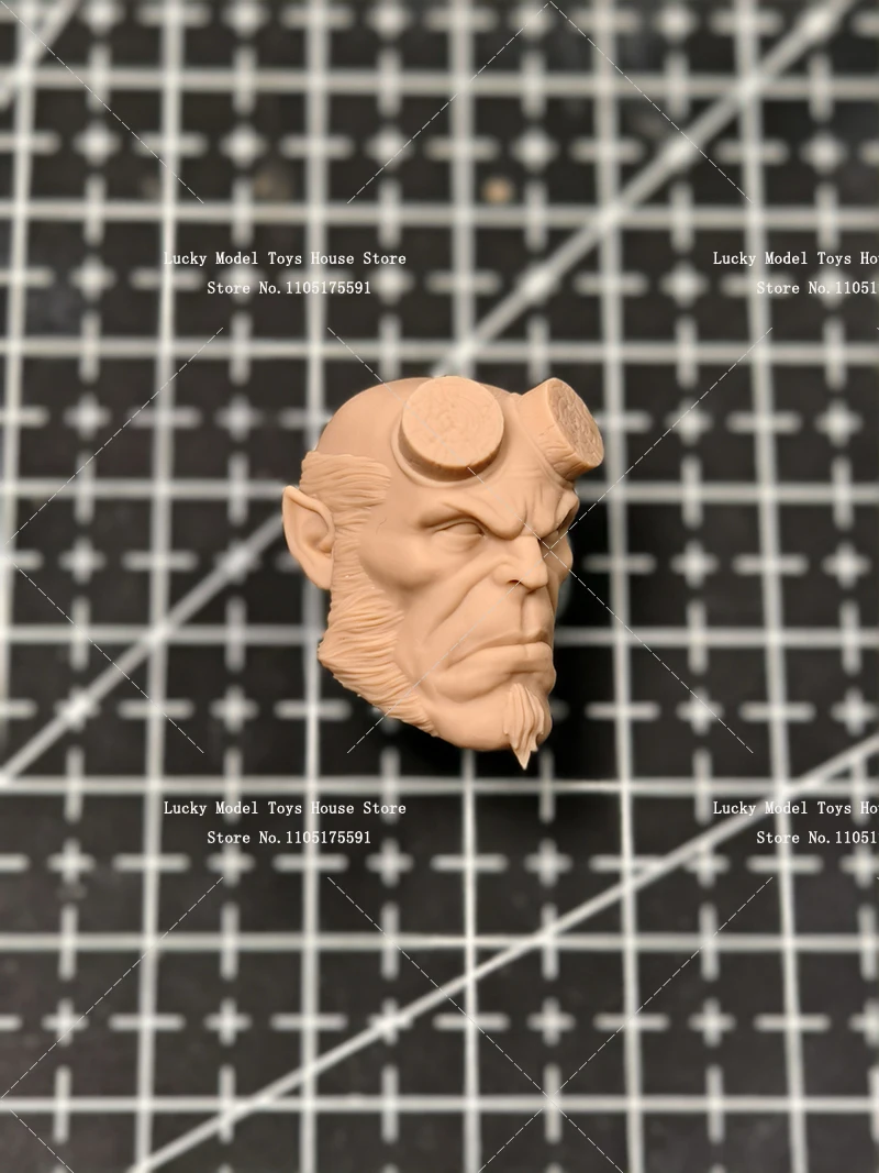 1/12 Hellboy Man Soldier Unpainted Head Sculpt Toys Accessory Customziation For 6" Mezco Muff AD01 7" Mcfarlane Body Decoration view 2