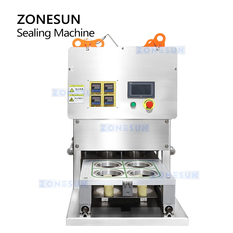 ZONESUN-شبه التلقائي الهوائية آلة ختم الكأس ، فقاعة الشاي المشروبات السدادة ، الغذاء عصير الزبادي بودنغ التعبئة والتغليف ، ZS-FK4C