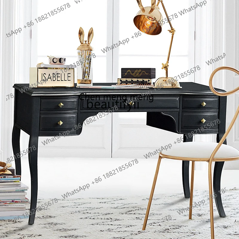French retro solid wood home study writing desk American makeup table Storage