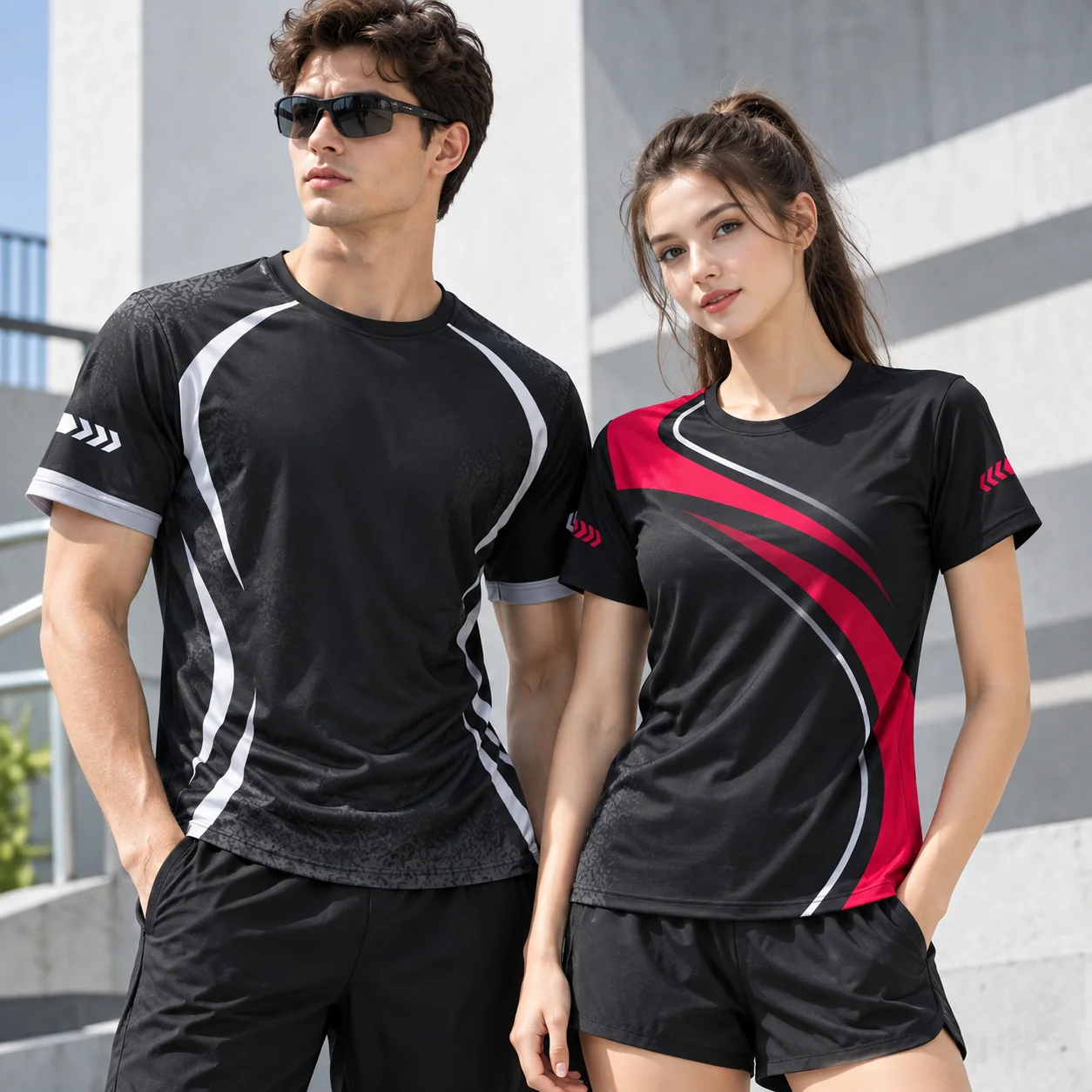 Summer Couple Running Fitness Sports T-Shirt Men's Short Sleeve Casual O-Neck Oversized Tennis Badminton Tops