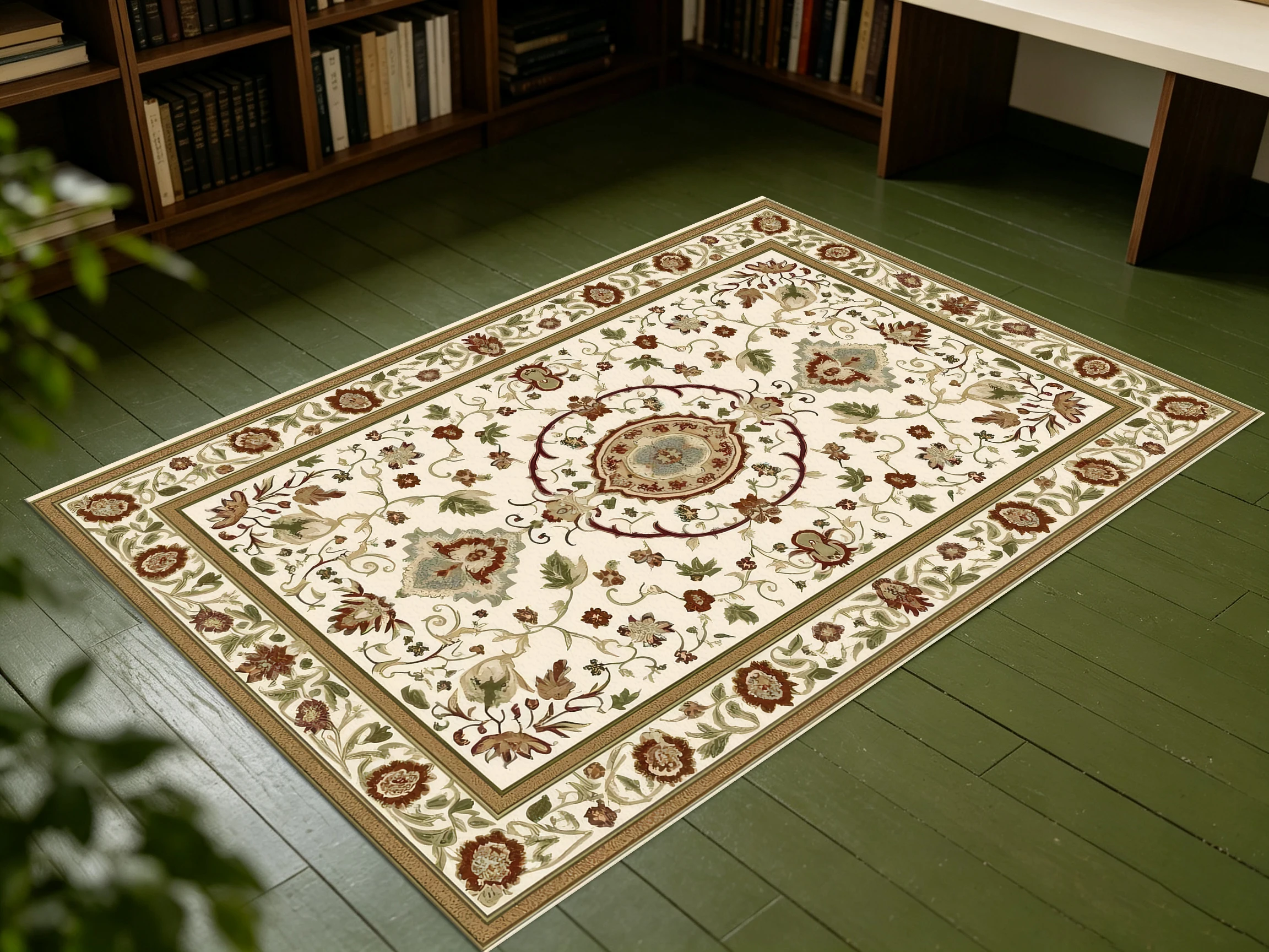 2D Carpet, 2D Large Carpet, Beige and Brown Tones, Vintage Persian Pattern, European Style, Soft and Comfortable, Suitable for Living Areas..