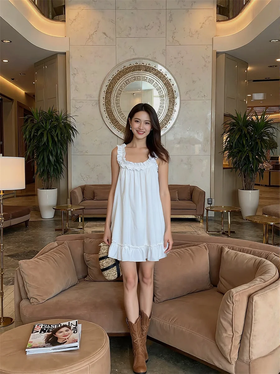 Women's White Dresses Woman 2025 Loose Mini Draped Sleeveless Cocktail Backless Bodycon Patchwork Beach Sweetheart Vintage