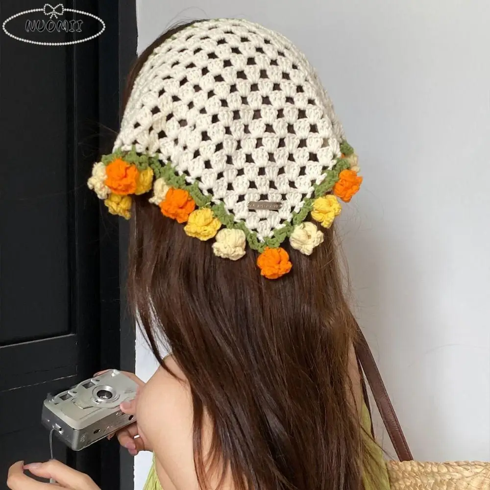 

Cute Hair Band Knitted Headband Floral Flower Women Hair Scarf Girl Hair Accessories Bohemian Triangle Turban Girls