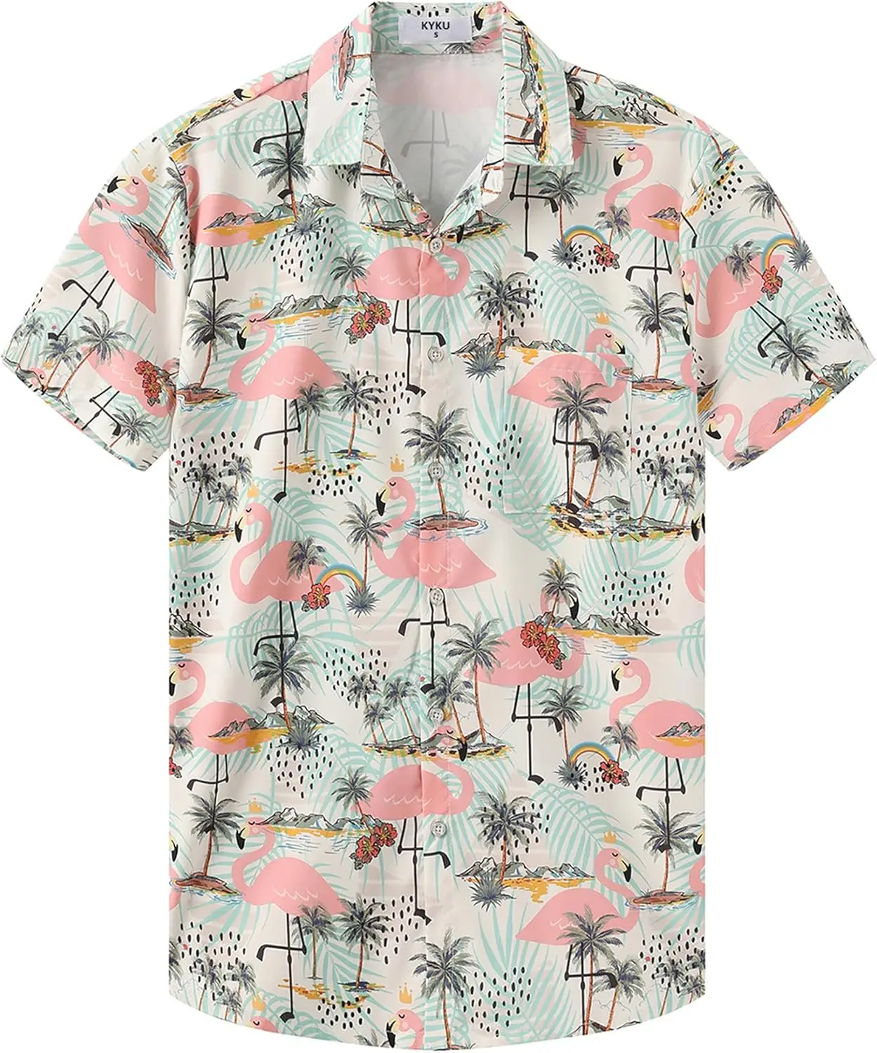 

Hawaiian Shirt for Men Casual Summer Button Short Sleeve Beach Clothes 3D Flamingo Coconut loose oversized stylish shirt