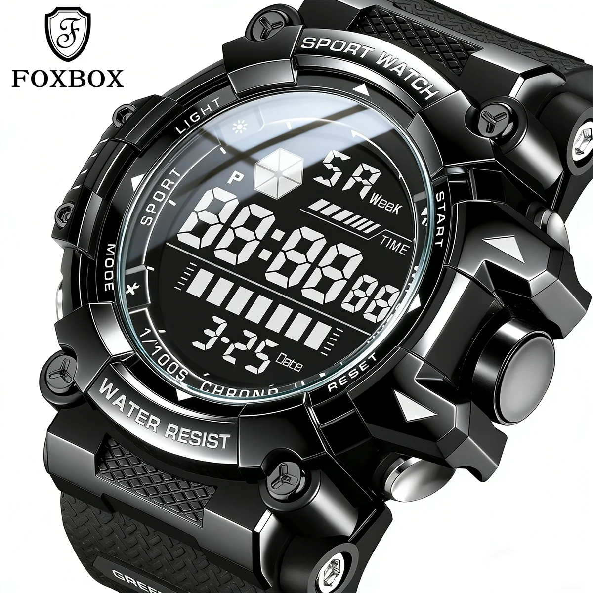 FOXBOX Military Casual Sport Electronic Man Watch Silicone Strap Outdoor Digital Wristwatch 30M Waterproof Fashion Alarm Watches