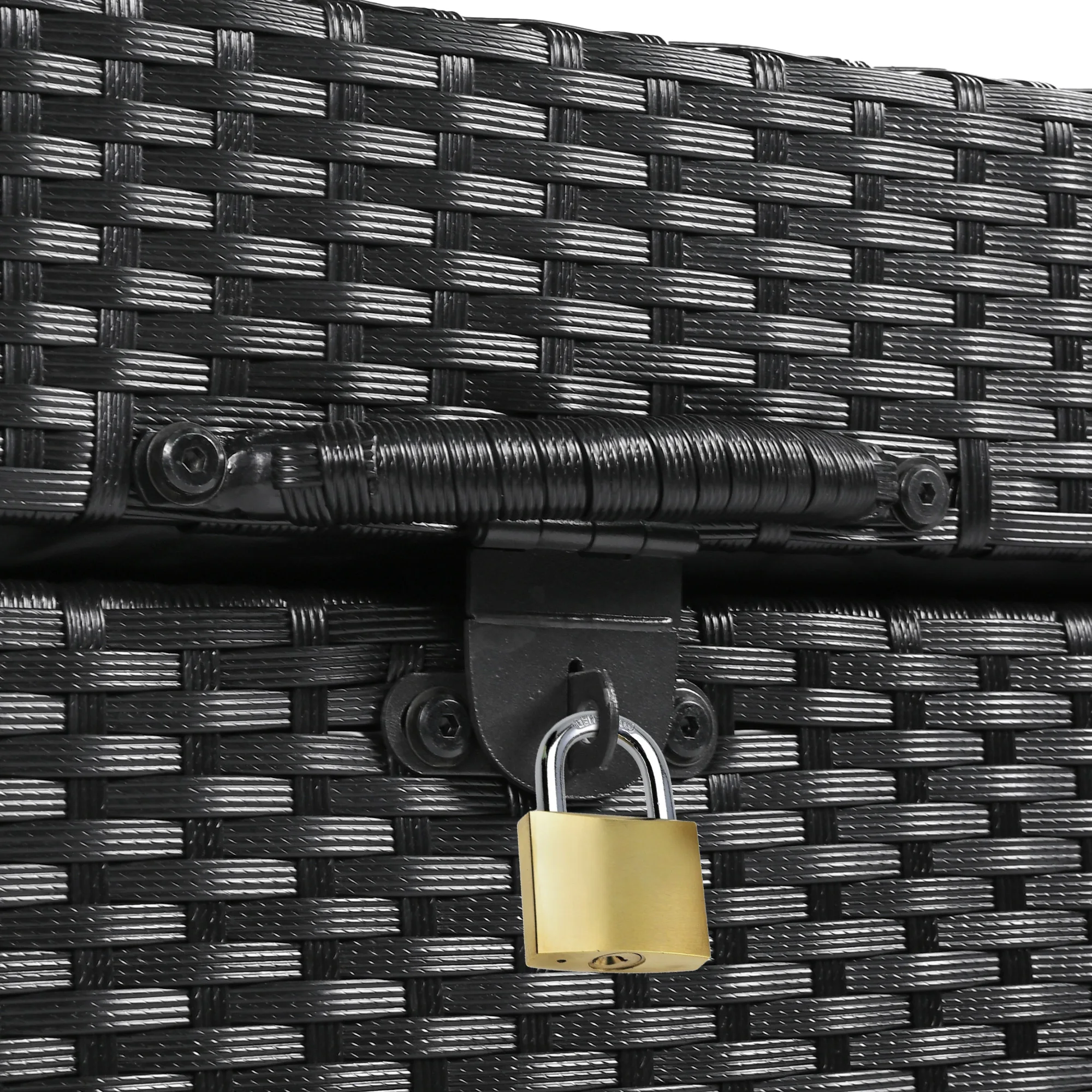 กล่องเก็บของกลางแจ้ง 230 แกลลอนพร้อมล้อ, ออแกไนเซอร์เครื่องมือหวาย, คอนเทนเนอร์สําหรับเฟอร์นิเจอร์ลานสระว่ายน้ําผู้จัดสวน