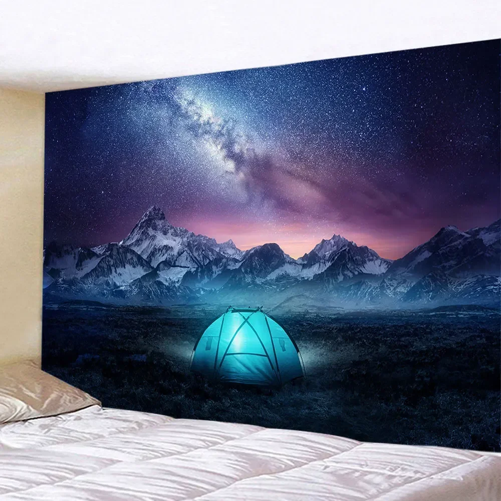 Galaxy Tapestry Starry Sky Aurora Landscape Wall Pendant Psychedelic Pattern Yoga Mat Throwing Beach Towel