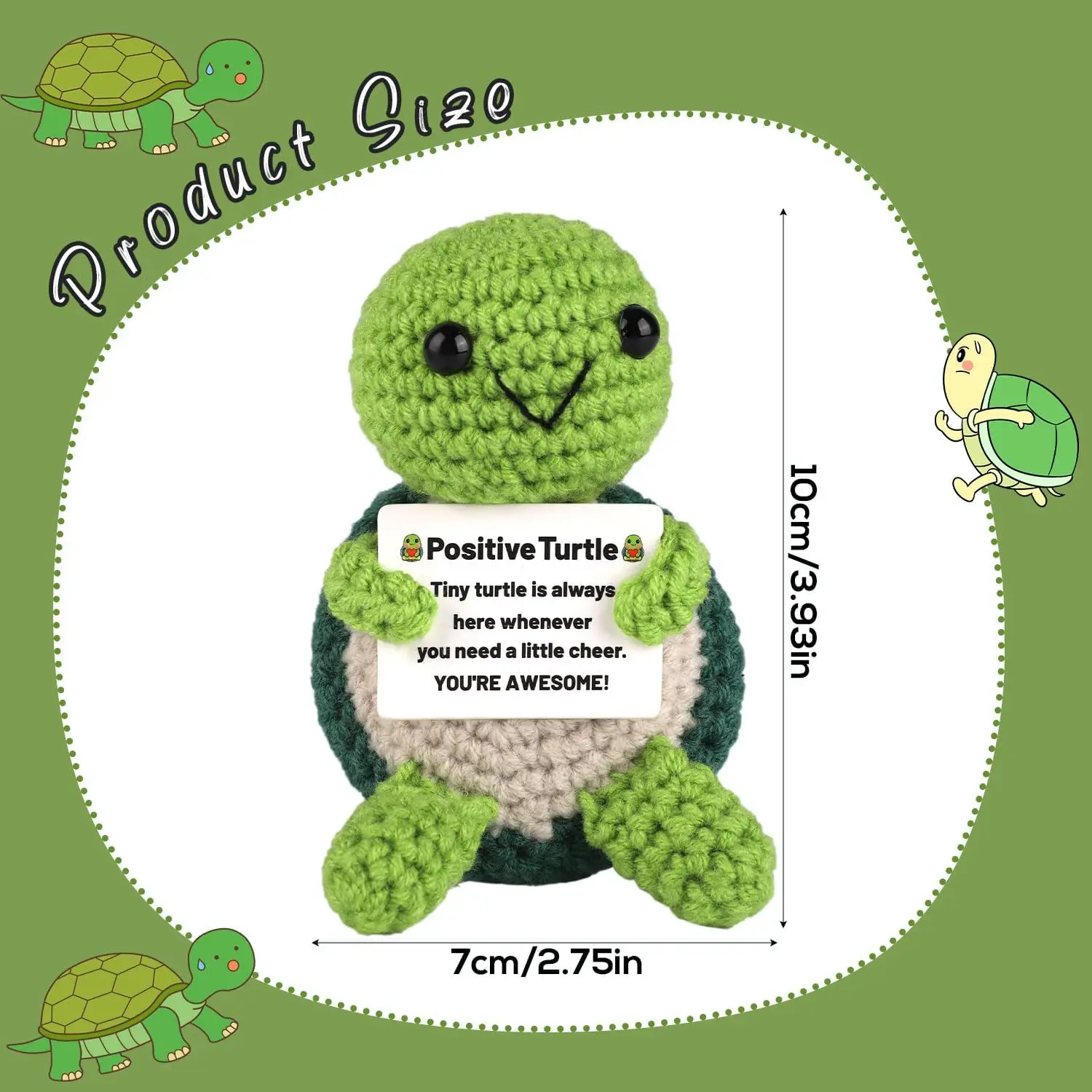 Positive Crochet Turtle Doll with Card Home Room Decoration Handmade Knitting Emotional Support Turtle Ornament Christmas Gifts