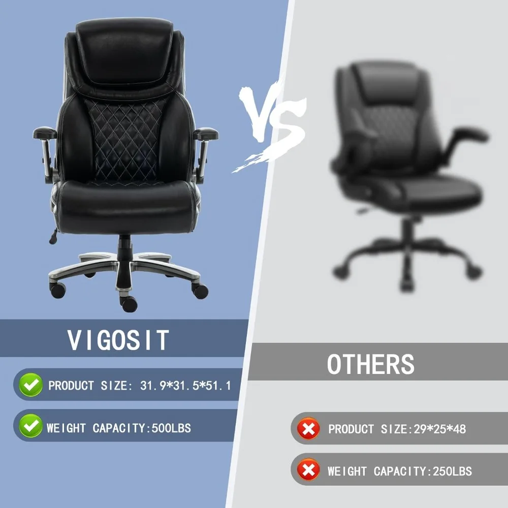 كرسي مكتب تنفيذي بوزن 500 رطل للكبيرة والطويلة، كرسي مكتب مريح عالي الظهر مع مسند رأس قابل للتعديل ومساند للذراعين ثلاثية الأبعاد قابلة للعكس #3