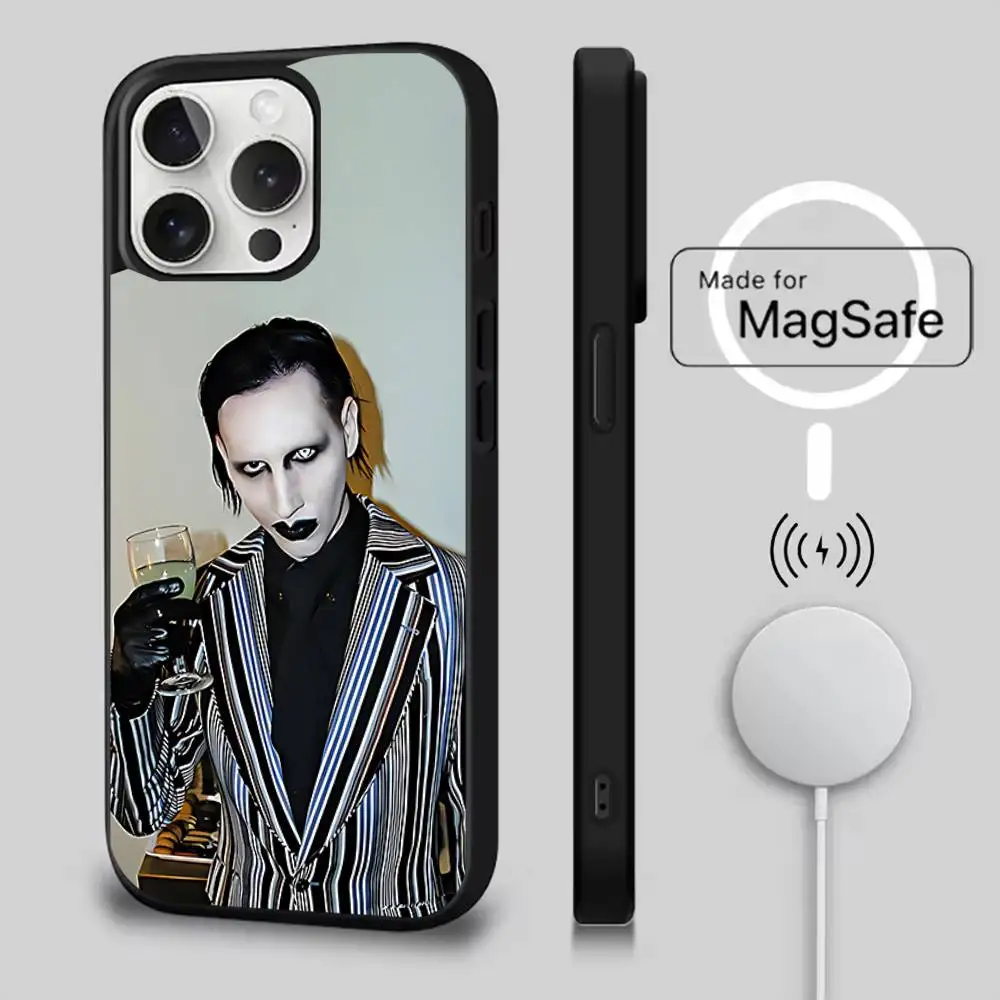 Чехол для телефона Rock M-Marilyn M-Manson для iPhone 17,16,15,14,13,12,11,Pro,Max,Plus,Mini,SE4,E с магнитной беспроводной зарядкой Magsafe