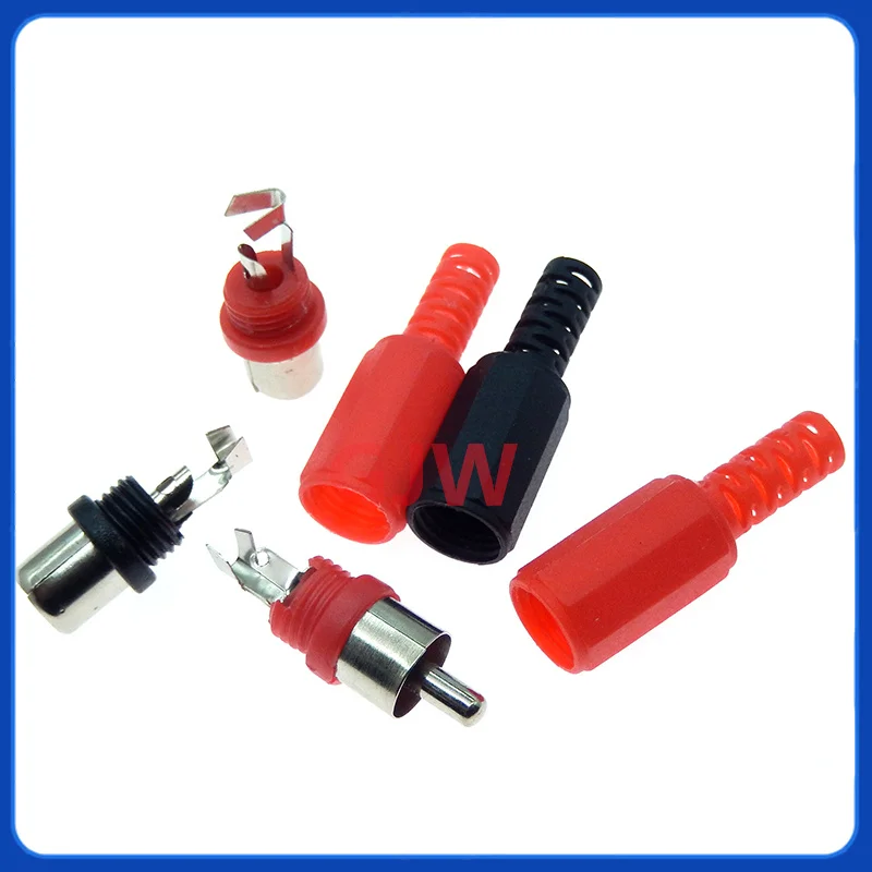 

10Pcs RCA Audio Video Connectors Red Black Plastic Solder RCA Female Jack RCA Male Plug Welding Socket Adapter