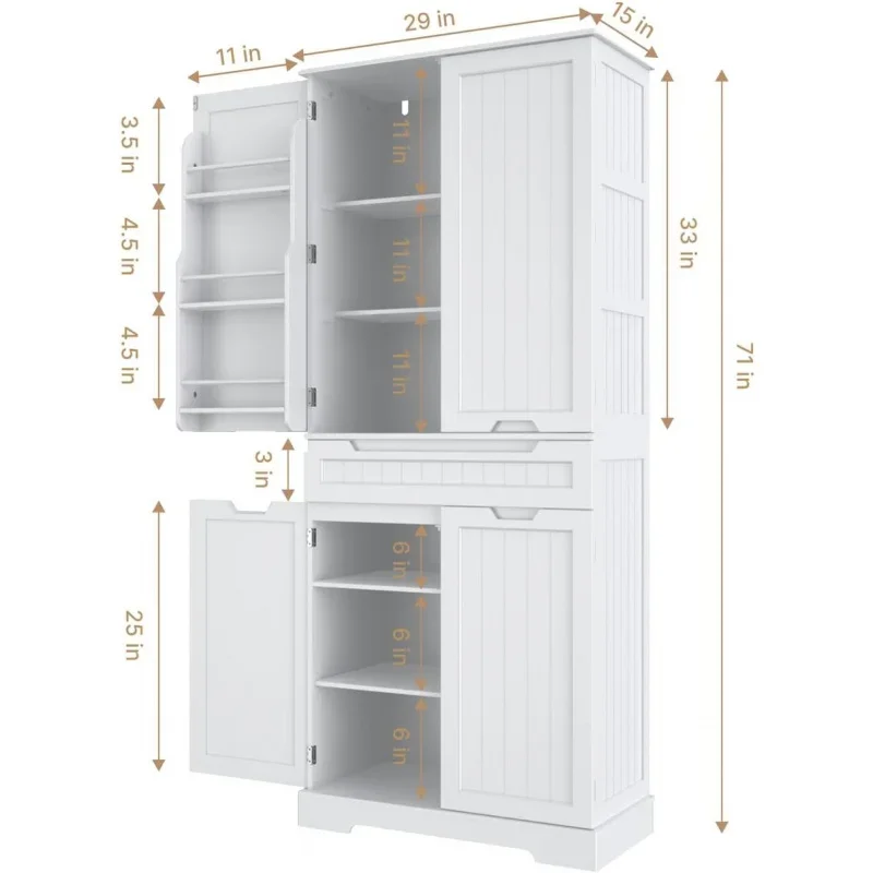 with Door and Shelf Large Vertical Food Cabinet with Drawer Large Food Cabinet Suitable for Kitchen Bathroom Craft Room,White