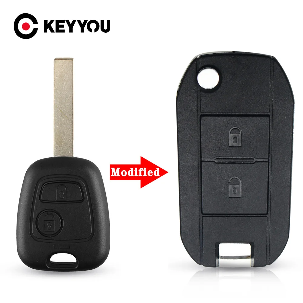 KEYYOU For Peugeot 307 107 207 407 Citroen C1 C2 C3 C4 C5 Modified Remote Entry Key Fob Shell Case 2 Buttons