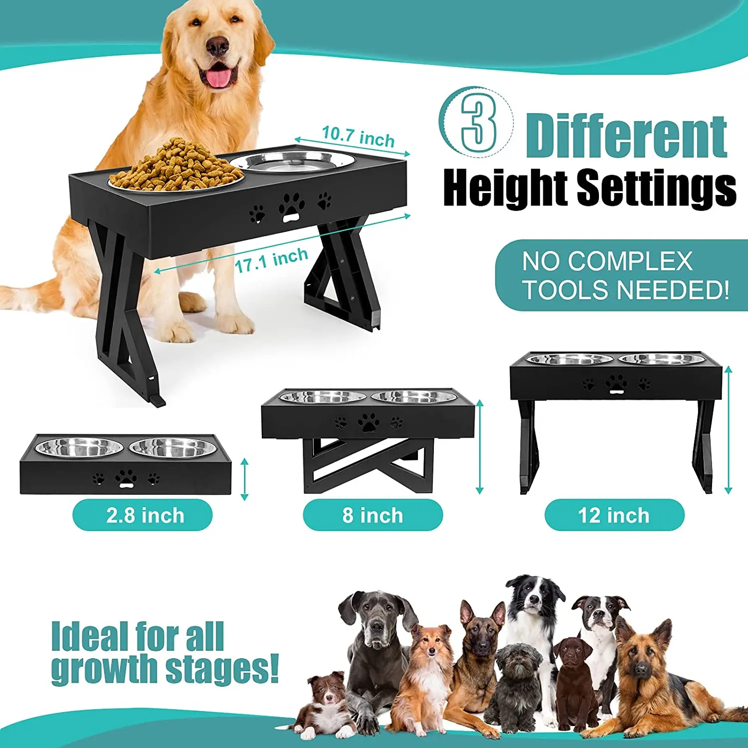 OKKPETS Wholesale Adjustable Raised Elevated Dog Feeder Spill-Proof Slow Pet Feed Puzzle Water Bowl for Medium